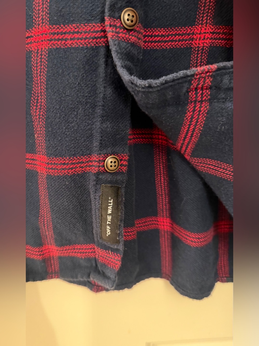 Van’s Men’s 100% Cotton Flannel, Navy/Red, M - Picture 4 of 9